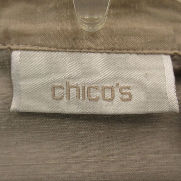 Chicos Beige Button Up V Neck Sheer 3/4 Sleeve 100% Rayon Sequins Top Size 2 Lrg - Picture 5 of 8